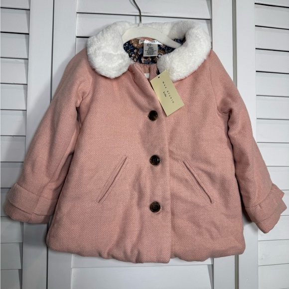 NWT Max Studio Kids Toddler Girls Pink Coat with Faux Fur Collar Size 3T - Picture 2 of 5